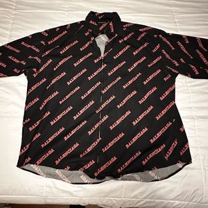 Balenciaga All-Over Zip-Up Dress Shirt, Mens, Black, Like New, Size 43